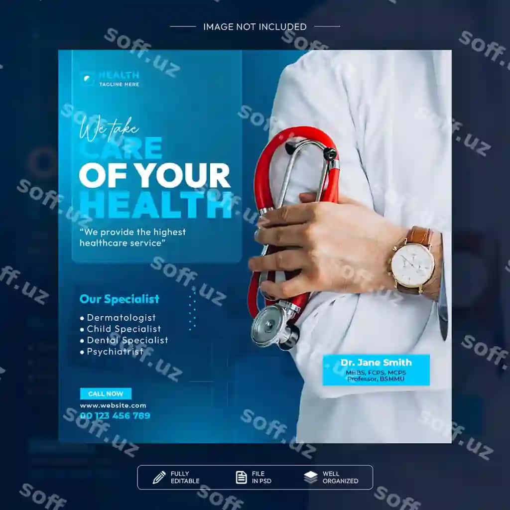 Zamonaviy sog'liqni saqlash ijtimoiy tarmoqlari uchun poster dizayni | Modern healthcare social media poster design