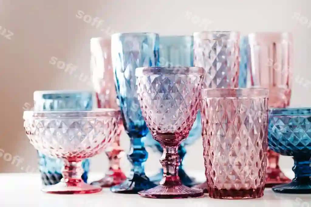 Rangli terkillangan vino va shampan stakanlari | Embossed colored drink glasses wine champagne