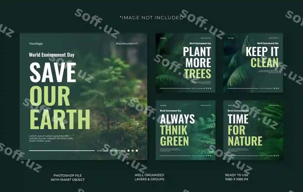 Dunyo muhit kuni kampaniyasi ijtimoiy tarmoqlar uchun shabloni | World environment day campaign social media post template