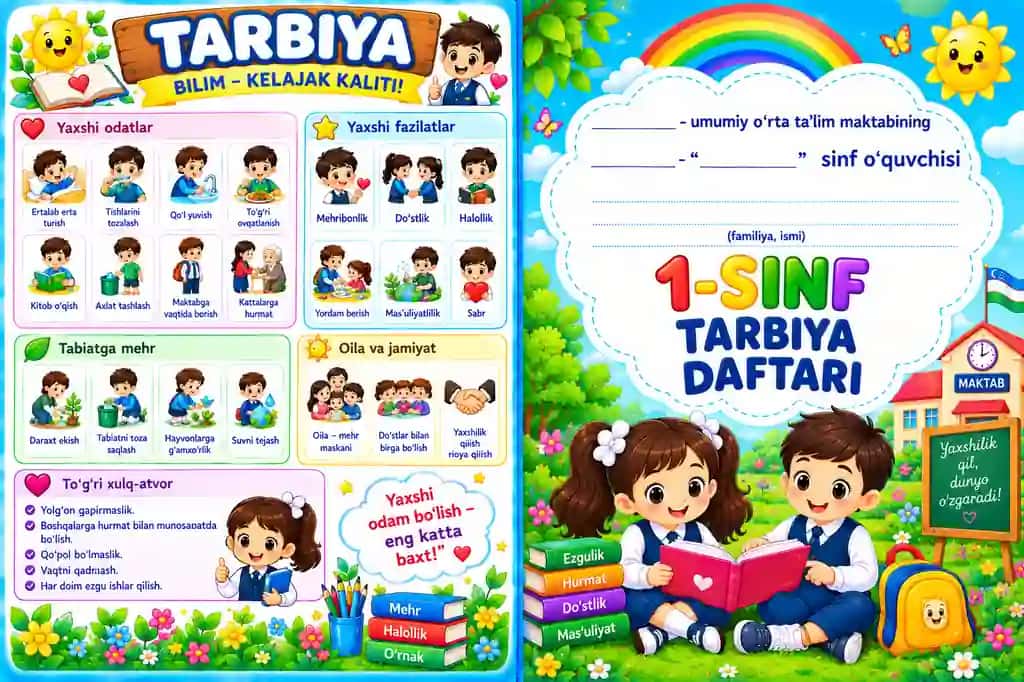 1-sinf uchun daftar muqovalari hamma fanga oid muqovalar