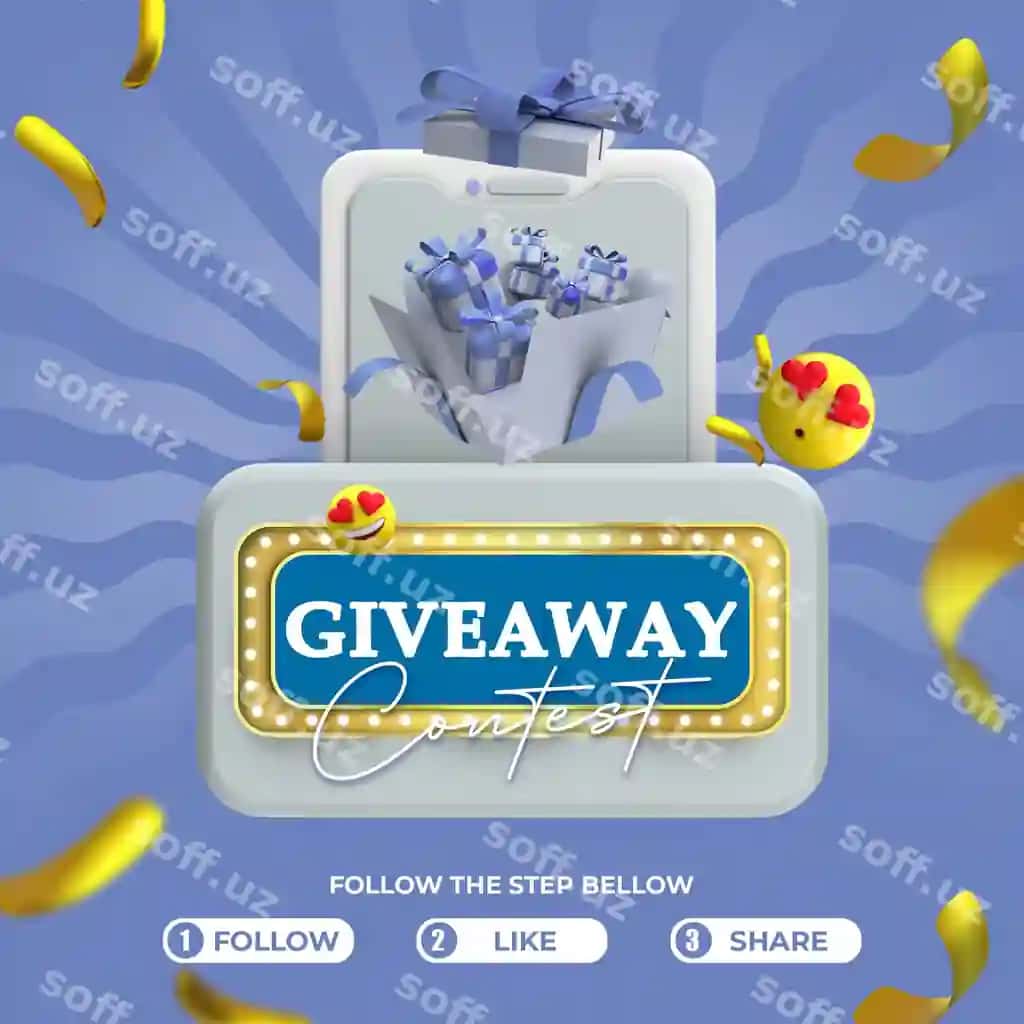 Berga olinadigan musobaqa uchun ijtimoiy tarmoqlardagi e'lon Instagram shabloni | Give away contest social media post instagram template