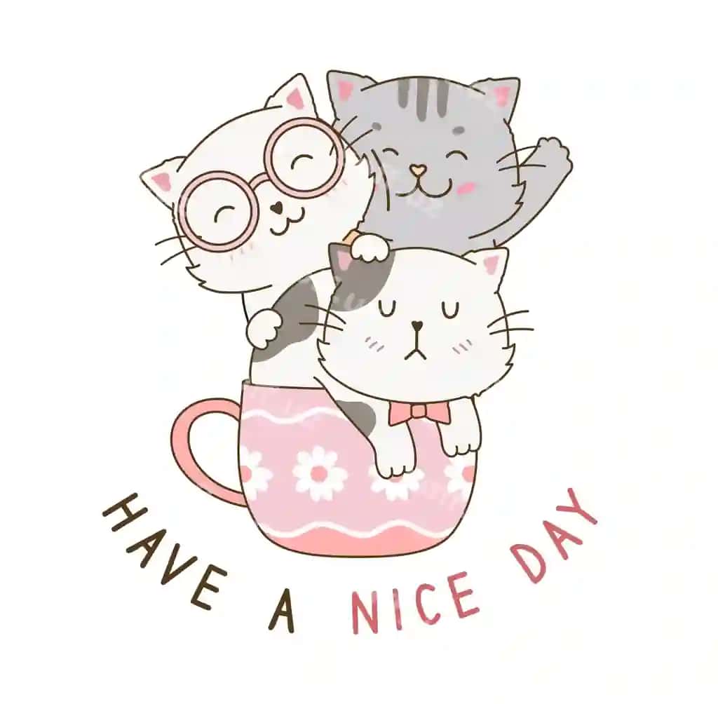 Baxtli chiroyli mushuklar kofe stakichi salomlashish oddiy chizilgan qozib qoldirilgan kartun | Happy cute cats cup coffee greeting simple hand drawn doodle cartoon