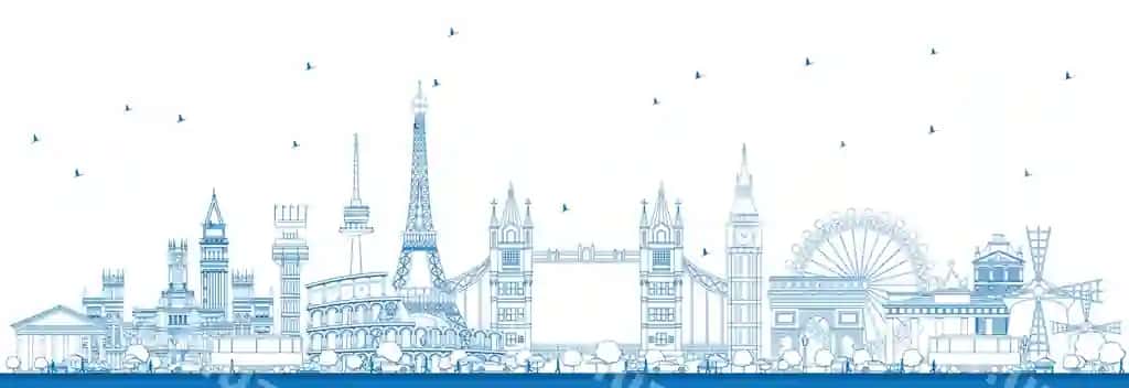 Chetkani mashhur Yevropa manzillari vektor illustratsiyasi bisnes sayohati | Outline famous landmarks europe vector illustration business travel
