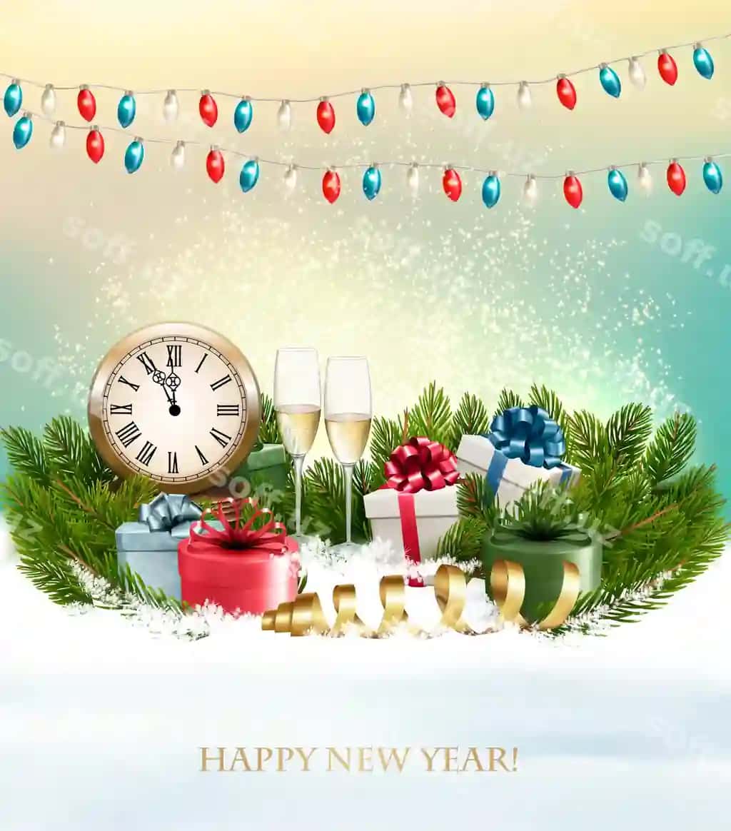 Baxromli Christmas orqa fonda darchalari, daraxt, sovg'alar vektor | Merry christmas background with branches tree presents vector