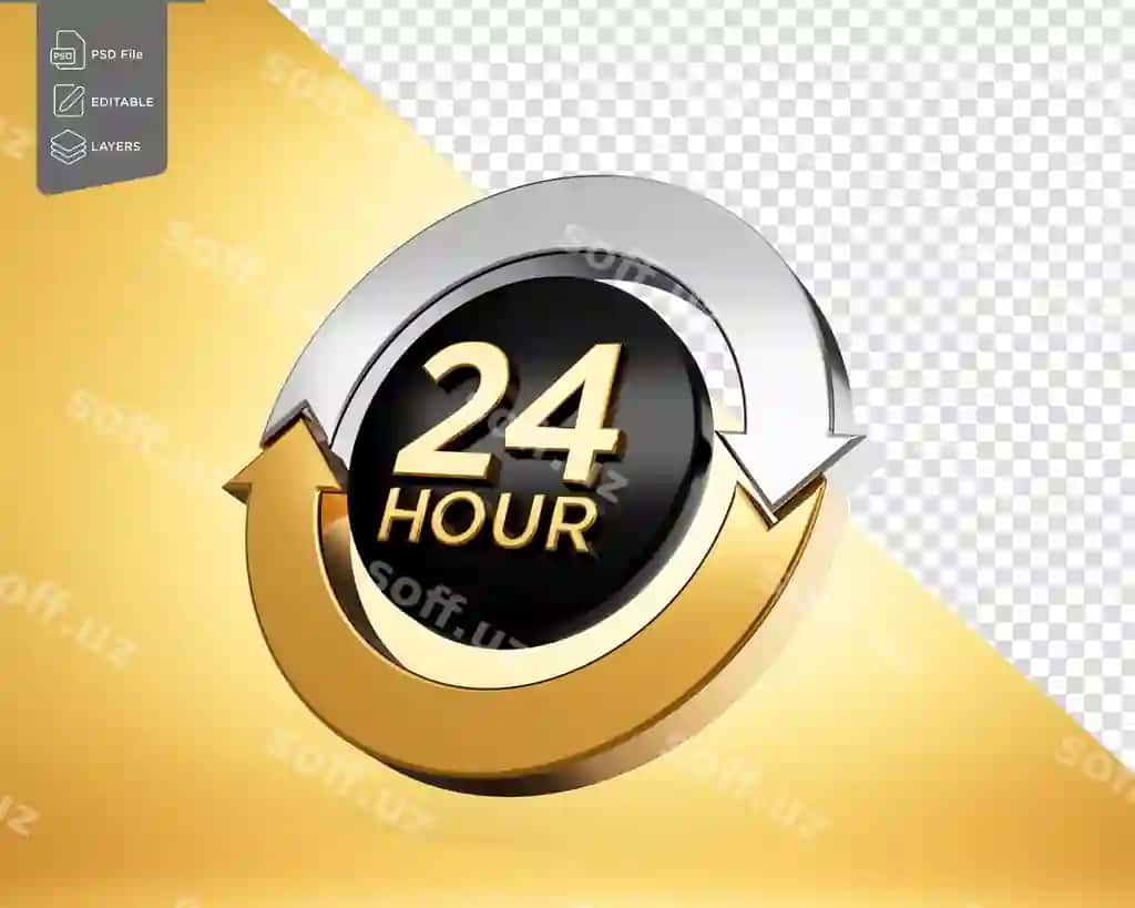 24 soat chiroyli kumush va oltin o'yog'li aylantirib to'xtatsiz belgilaydi | 24 hour encircled by sleek silver gold arrow loop signifies nonstop