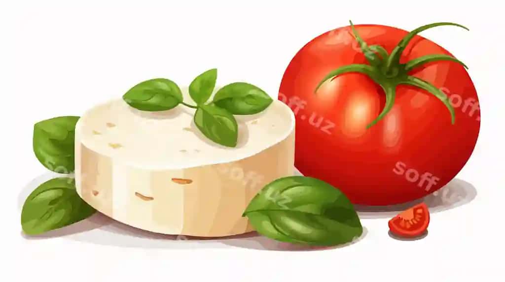 Yangi mozzarella pishlovi pomidor oq fon | Fresh mozzarella cheese tomato white background