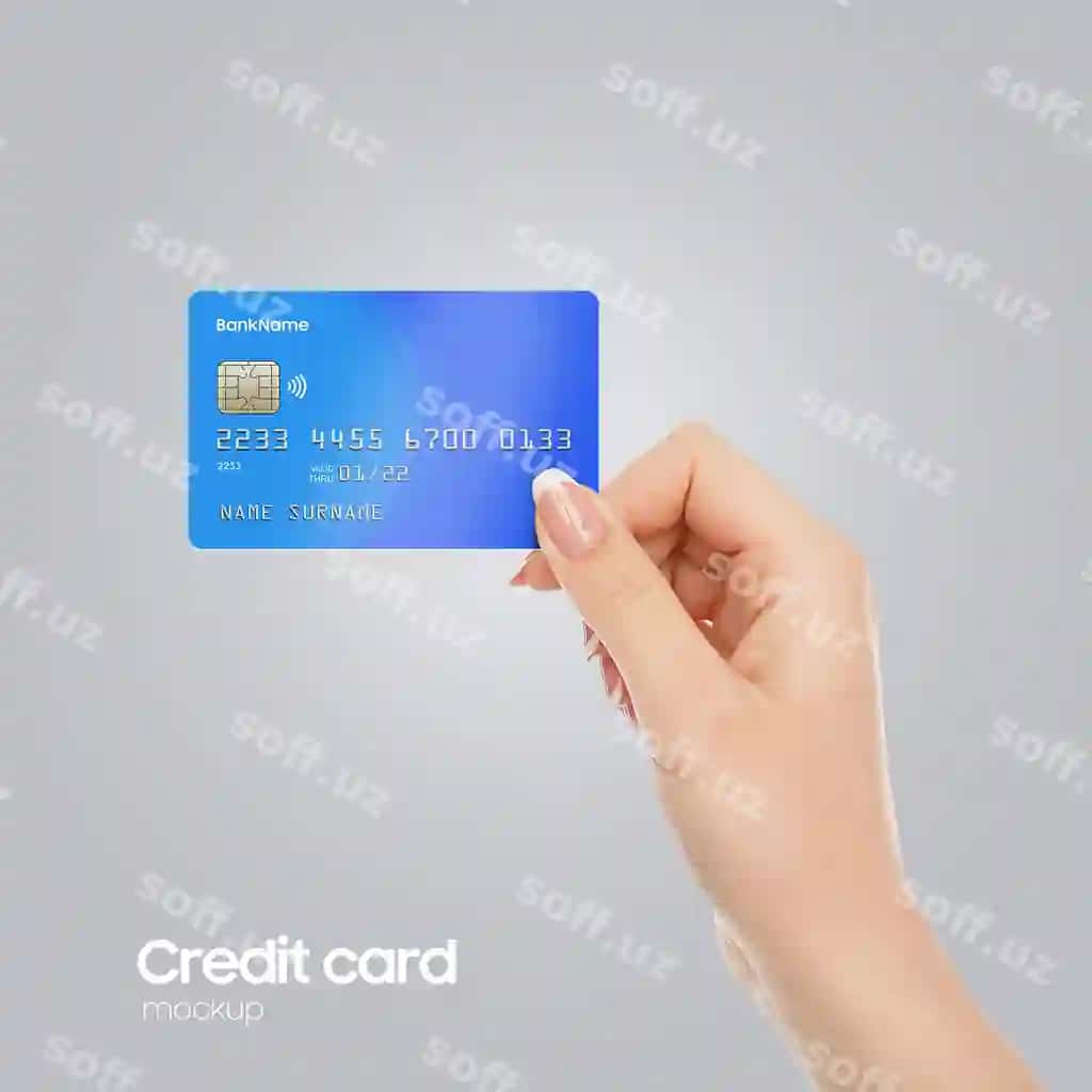 Haqiqiy plastik karta qo'l namunasi | Realistic plastic card hand mockup
