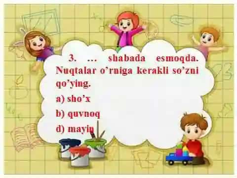 Oʻzbek tilidan testlar
