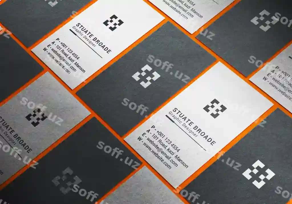 Vertikal ko'plab qora oq biznes karta mockup realistik old | Vertical multiple black white business card mockup realistic front