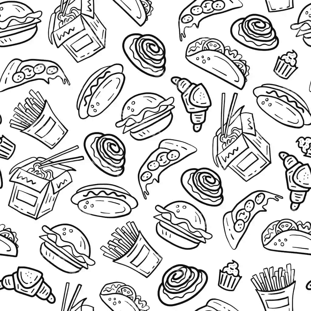Tez ovqatlar vektor uzilmas naqsh doodle uslubi | Fast food vector seamless pattern doodle style