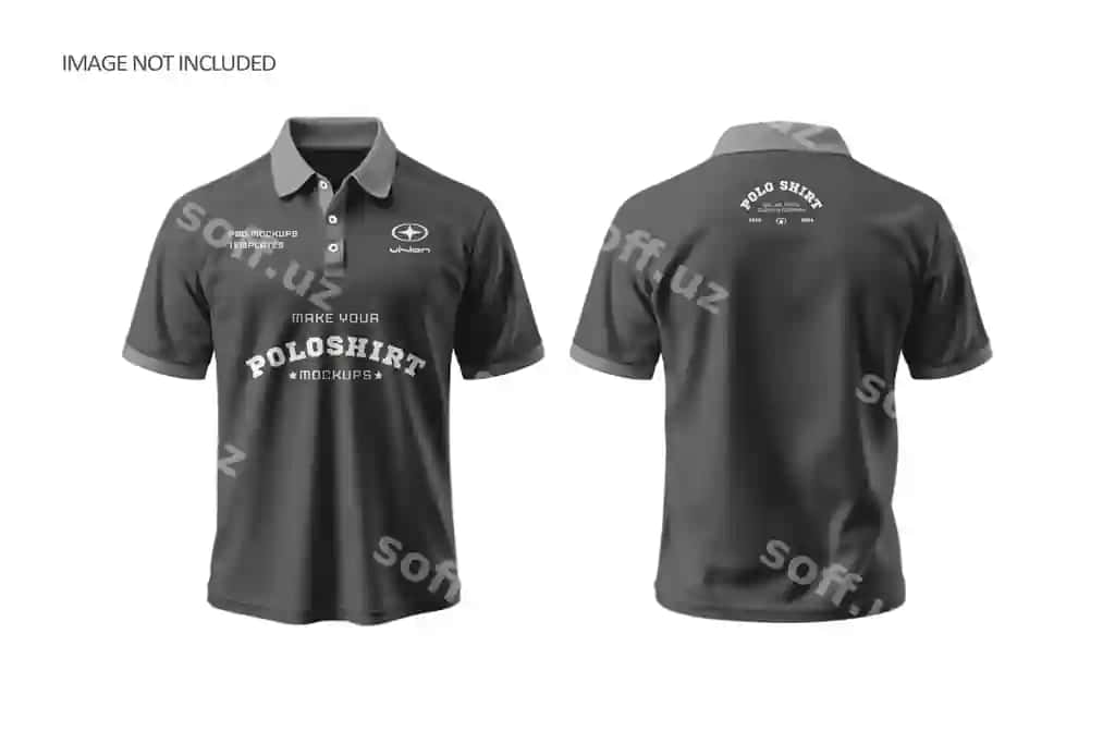 Qora polo rubka namunasi oldi orqali ko'rinish | Dark polo shirt mockup front back view