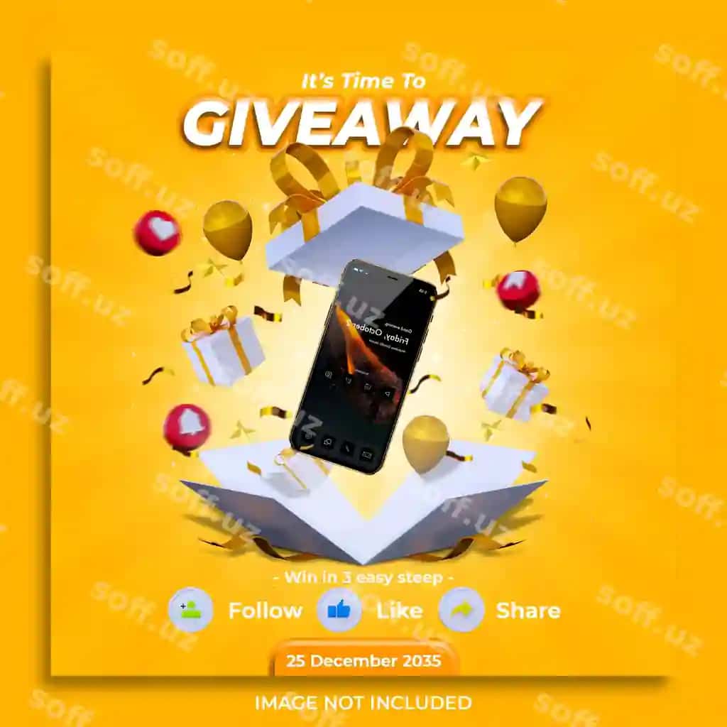 Sovga berish musobaqasi banneri ijtimoiy tarmoqlar posti shabloni | Give away contest banner social media post template