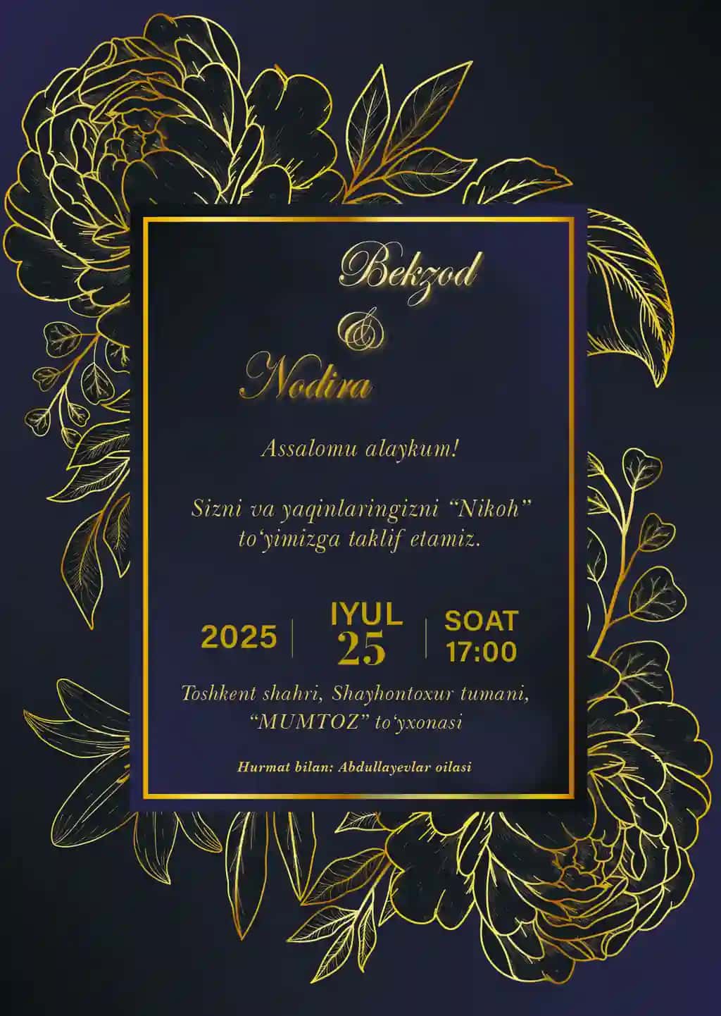 Nikoh to'y uchun taklifnoma