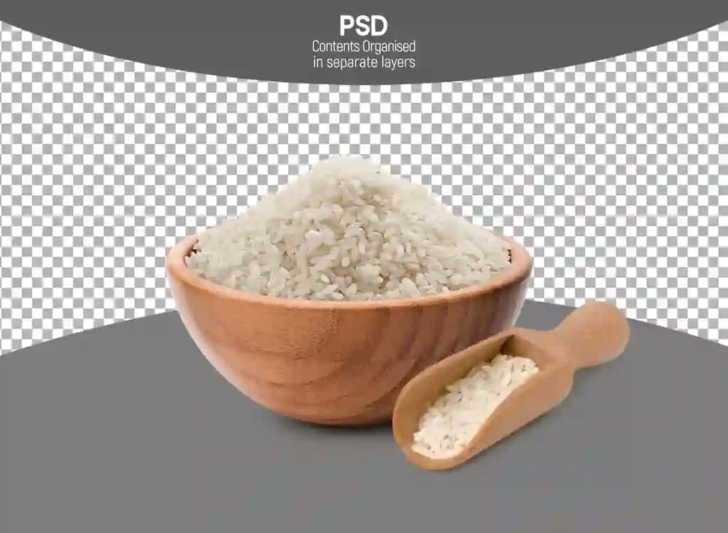 Oq yasemin guruch kosasi ajratilgan shaffof fon | White jasmine rice bowl isolated transparent background