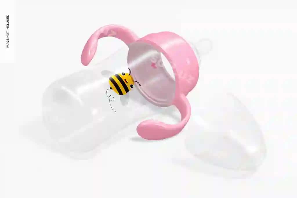 300 ml bolalar uchun sutlik flakon namunasi izometric oʻng tomondan koʻrinish | 300 ml baby milk bottle mockup isometric right view