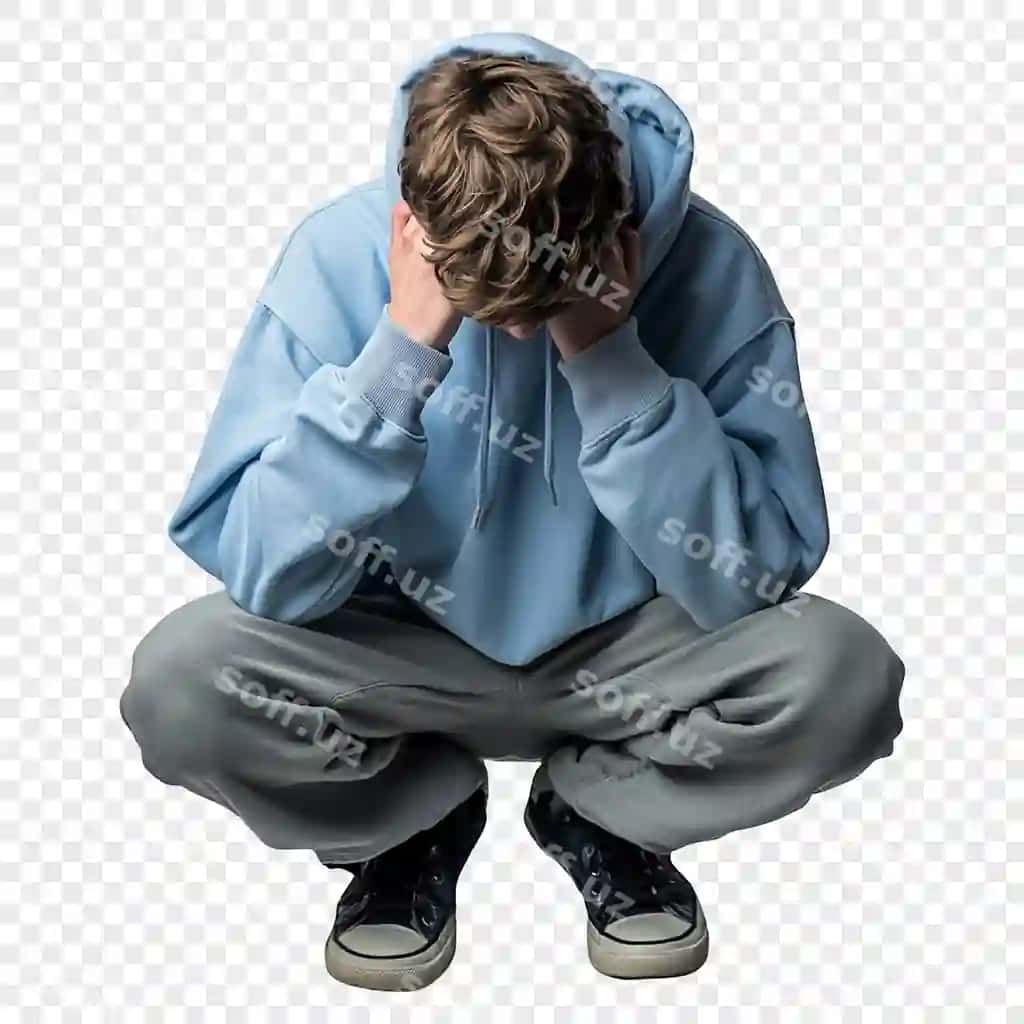 G'amgin odam psd to'liq tana portreti psd hissiy ifoda psd g'amgin | Sad person psd full body portrait psd emotional expression psd sorrowful