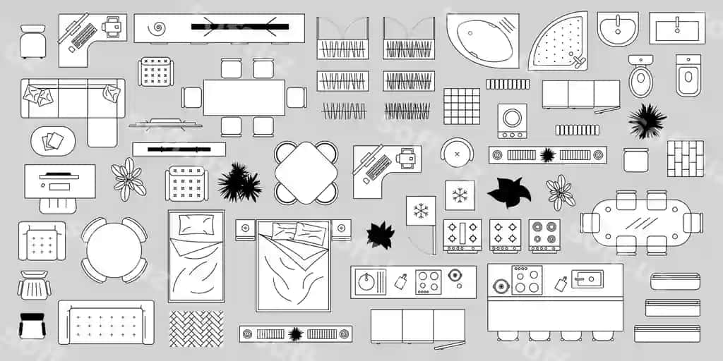 Minimal mebla konturlari komplekti ichki elementlar bilan | Minimal furniture outline set with interior elements