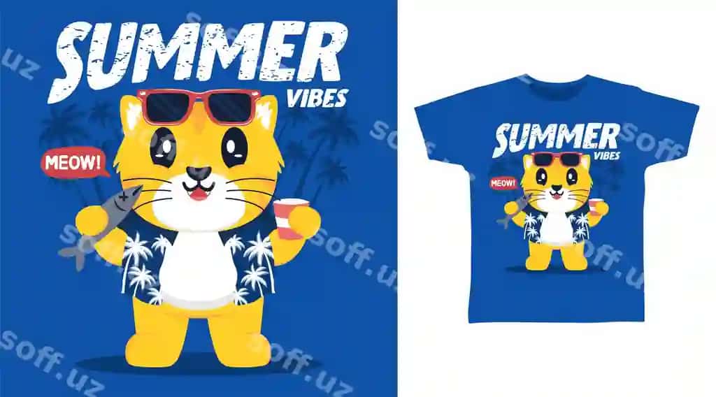 Yoz mushuk karikatura futbolka kiyim dizaynlari | Summer cat cartoon tshirt apparel designs