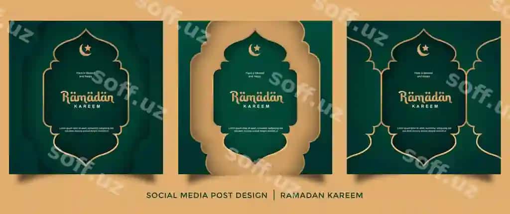 Ijtimoiy tarmoqlar uchun post dizayn to'plami Ramazon Kareem zamonaviy oddiy dizayn | Social media post design set ramadan kareem modern simple design