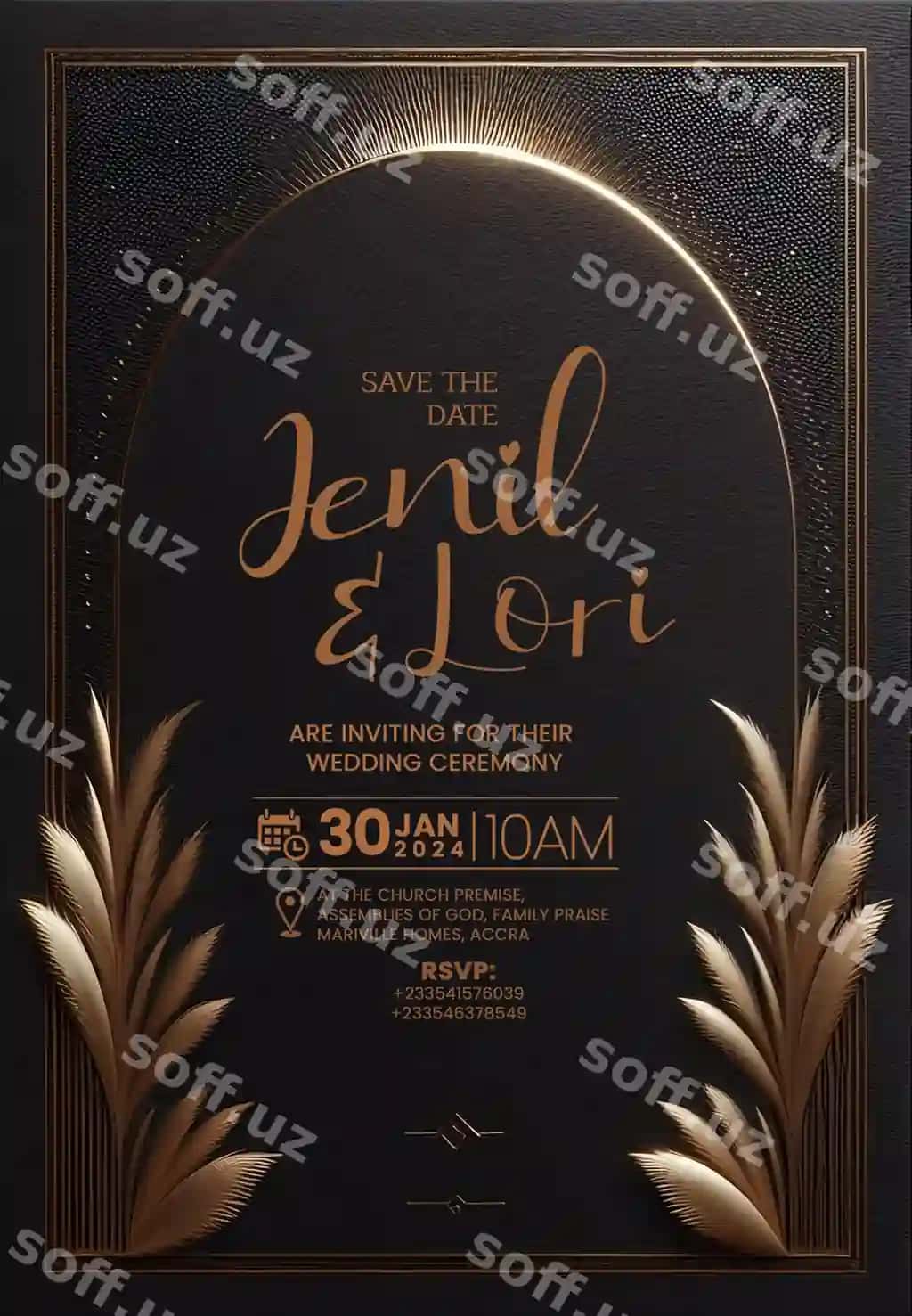 Elegant qora oltin to'y taklifnomasi | Elegant black gold wedding invitation card
