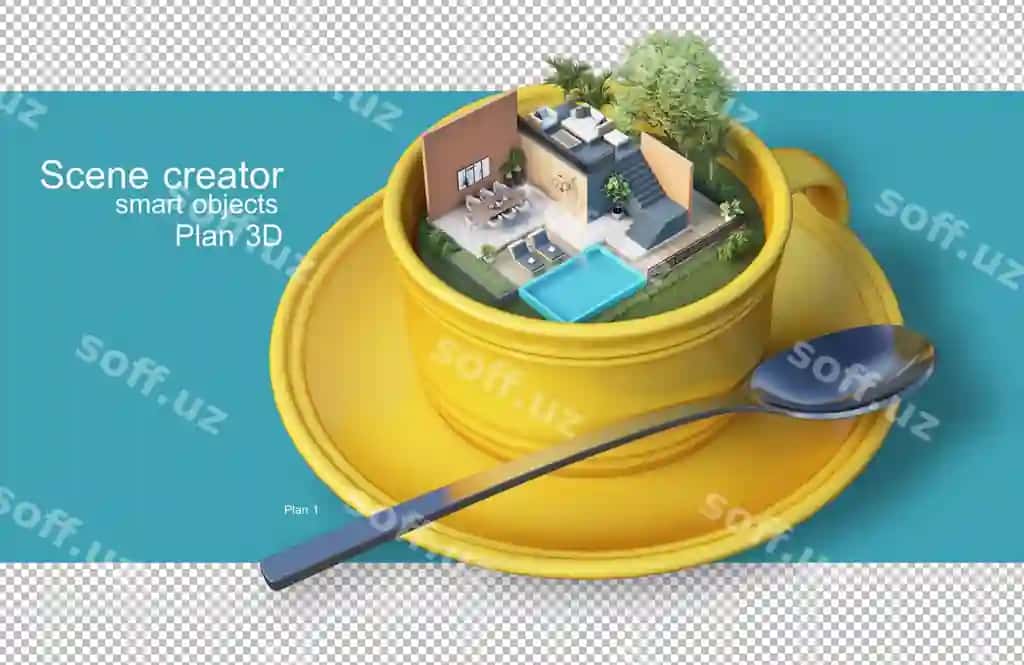 3d rendering me'morchilik rejalari qahvo stakanchiklari | 3d rendering architectural plans coffee cups