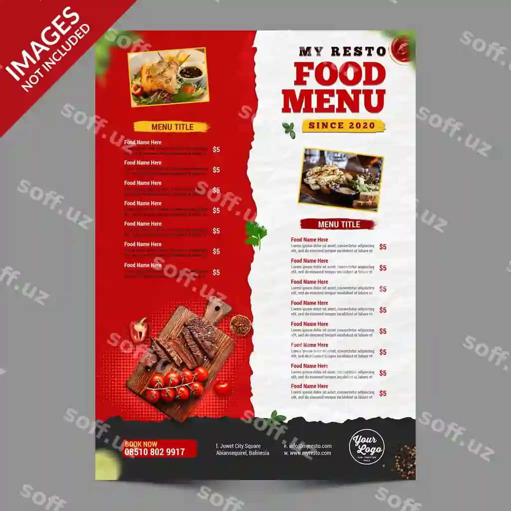 Zamonaviy oddiy restoran kafe ovqat menyusi shabloni premium psd | Modern simple restaurant cafe food menu template premium psd