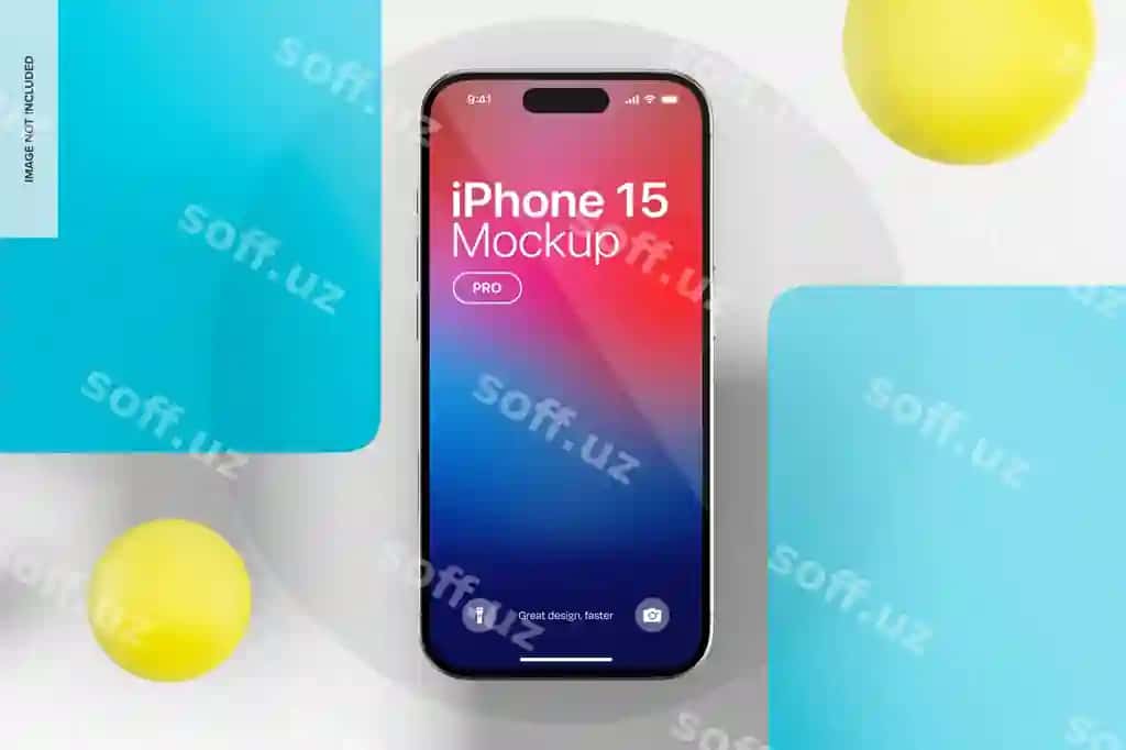 Iphone 15 pro qoratilgan panelli mockup yuqori ko'rinish | Iphone 15 pro with frosted panel mockup top view