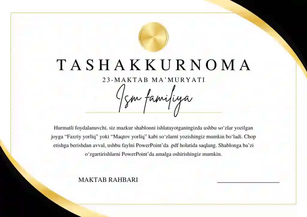 Tashakkurnoma, Diplom, .... Shablon PowerPoint