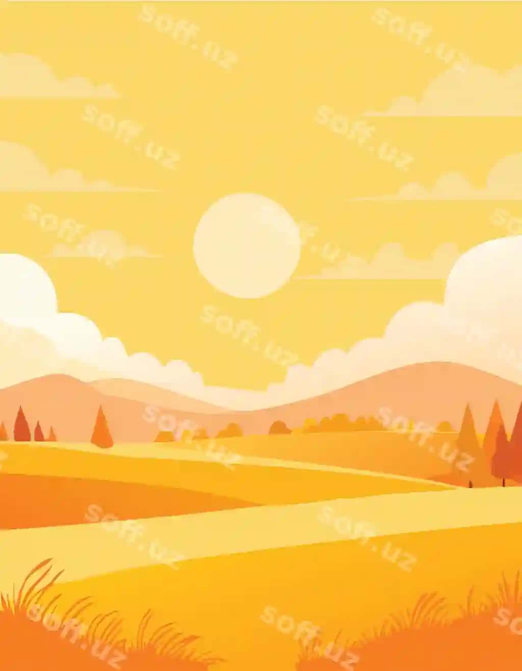 Issiq oltin manzara göʻnga togʻlari bilan quyosh | Warm golden landscape with rolling hills sun