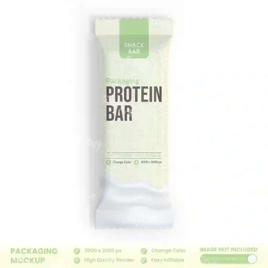 Proteinli bar seyfulli qadoqqa namunasi | Sachet protein bar packaging mockup