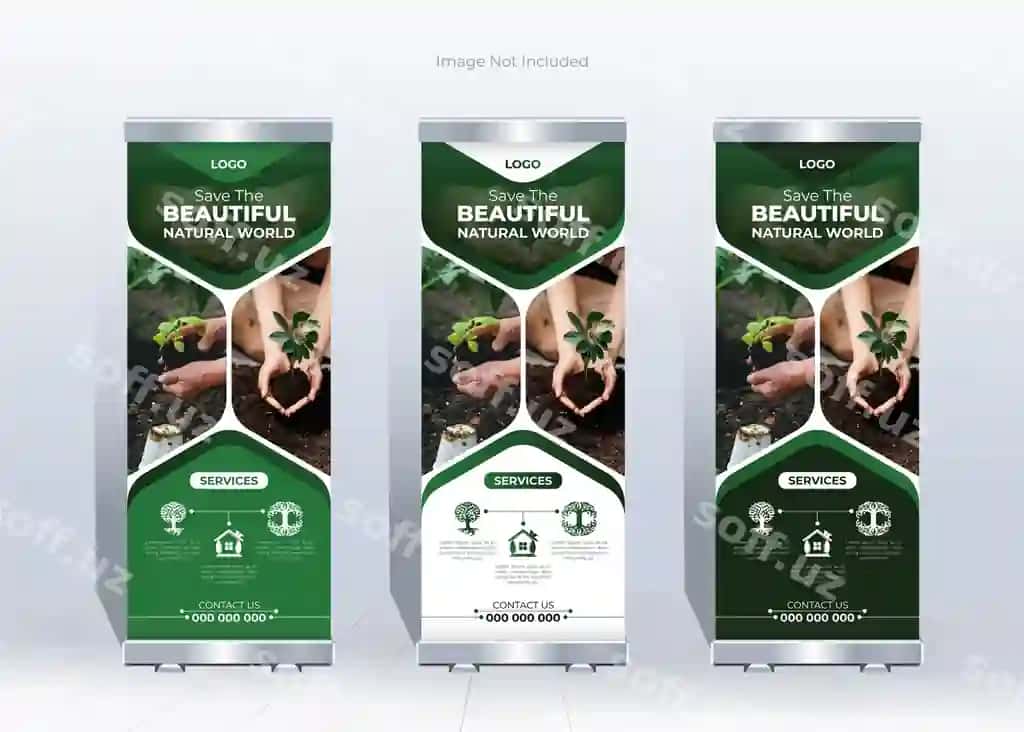 Geometrik tabiiy rollup banner shabloni | Geometric natural rollup banner template
