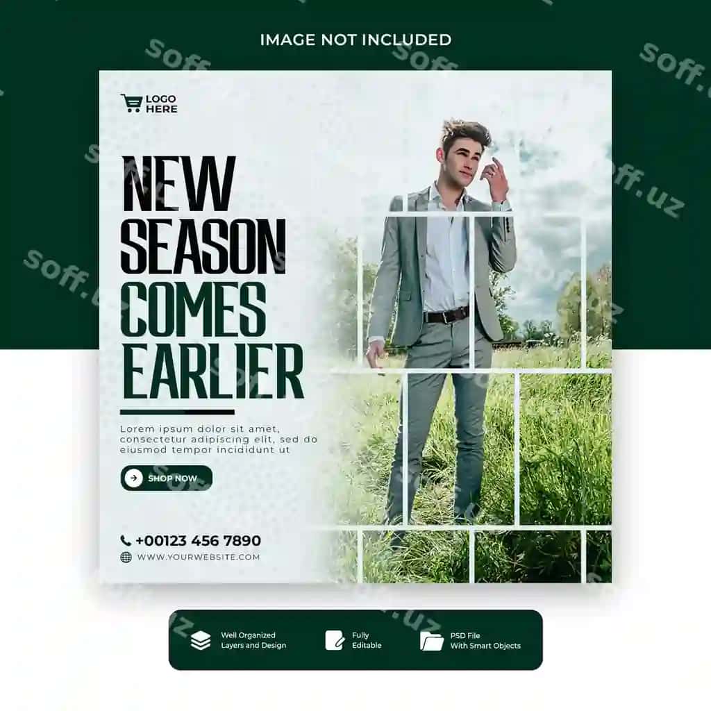 Yangi moda kiyimlar to'plami uchun ijtimoiy tarmoqlarda reklama post shabloni | New fashion clothing collection social media promotion post template