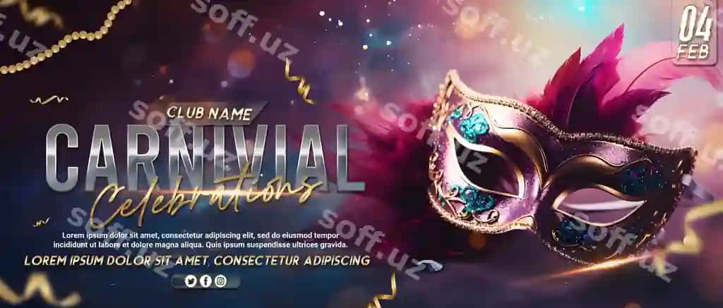 Psd baxtli Mardi Gras bayrami ijtimoiy media banner dizayni bilan | Psd happy mardi gras celebration social media banner design with