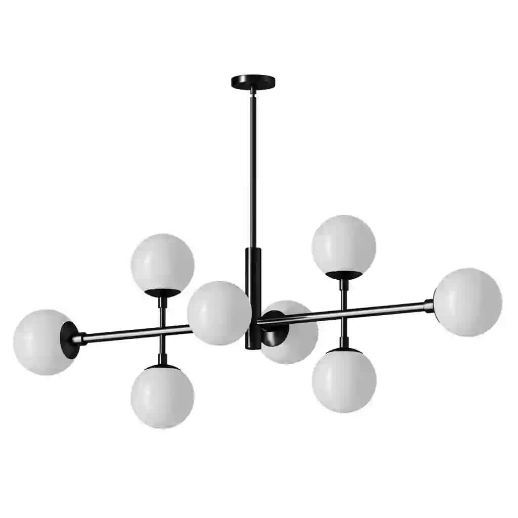 Black Frosted Glass Globe Linear Chandelier 8 Light