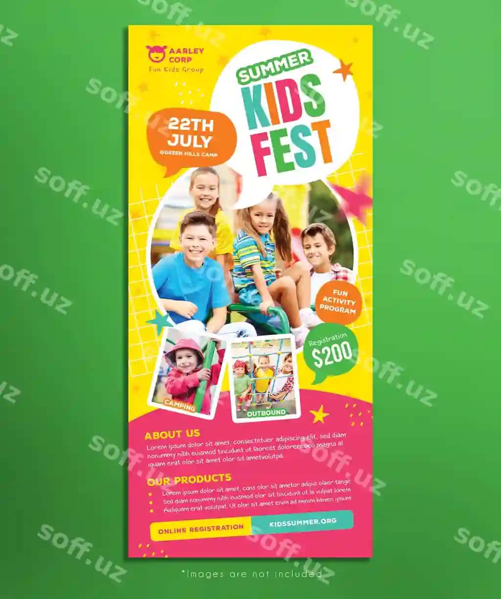 Bolalar yozgi markaz stend kartasi | Kids summer camp rack card