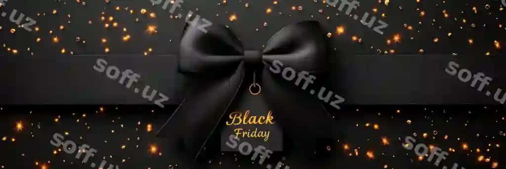 Qora Payshanba oltin matn qora sovg'a lenta bant bilan | Black friday golden text black gift ribbon with bow