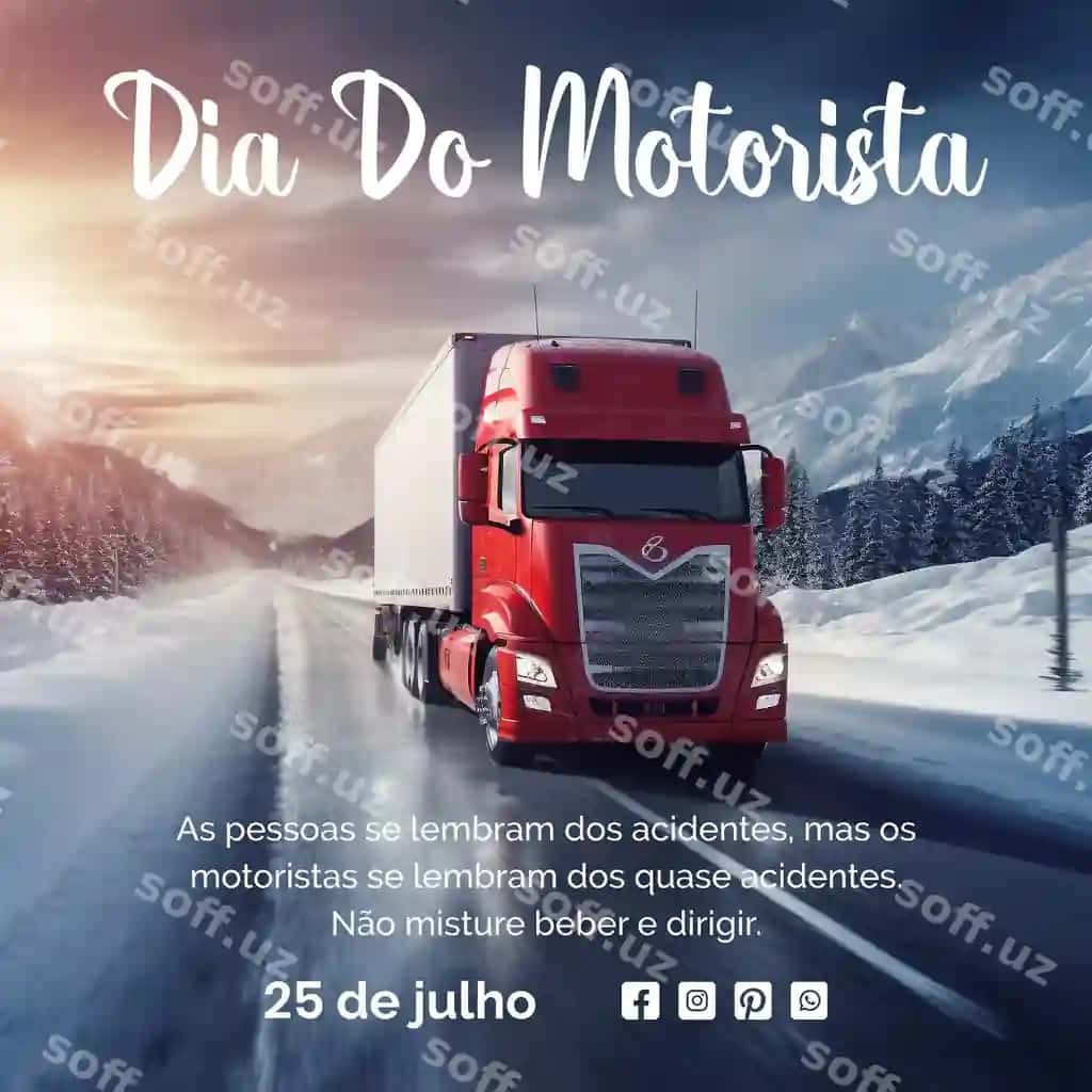 Dia motorista kontsepti: qizil yuk avtomobili qorli yo'lga va to'p fonida yurayotgan. | Dia motorista concept red truck running snowy road mountain background