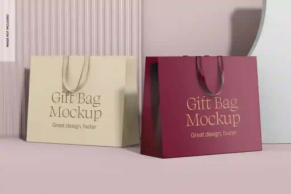 Tutqich maketi bilan nafis sovg'a sumkalari chap o'ng ko'rinishda | Elegant gift bags with handle mockup left right view