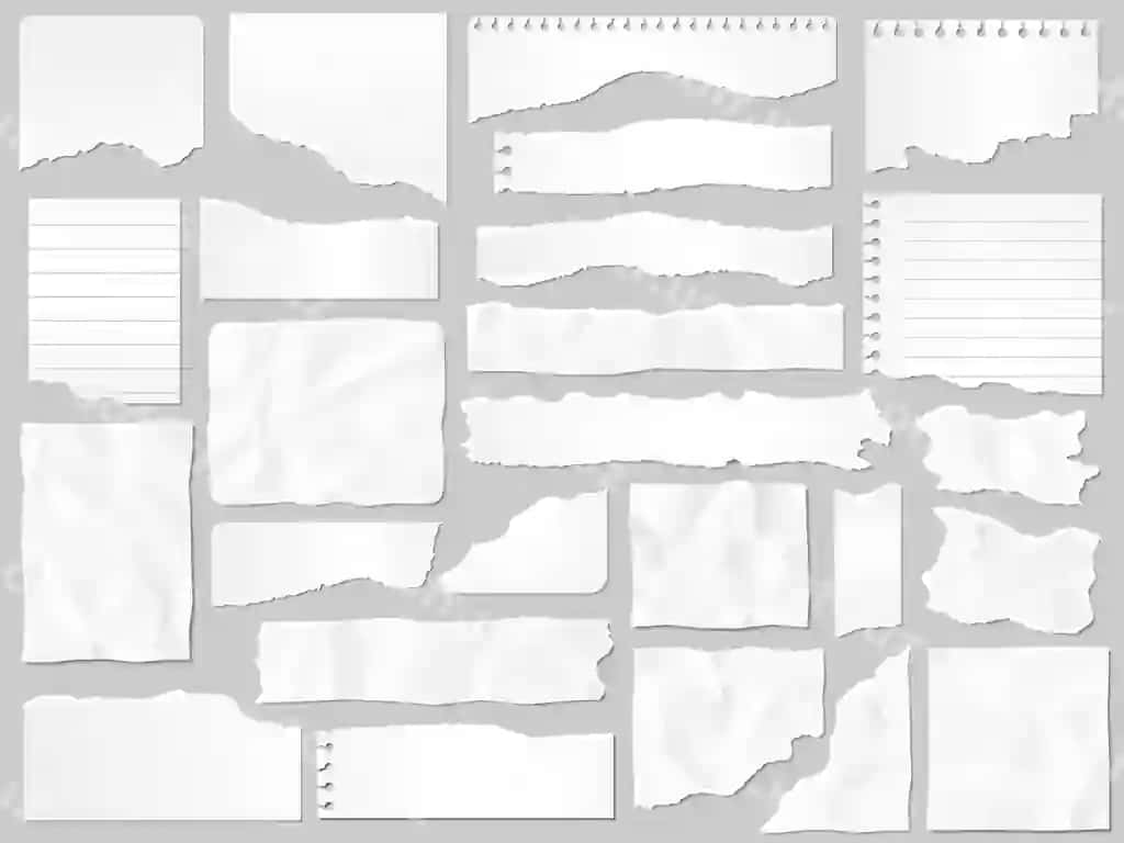 Qog'oz qirq yirtilgan varaq yirtilgan sahifa qismlar xotira kitobi eslatma qog'oz | Paper scraps ripped papers torn page pieces scrapbook note paper
