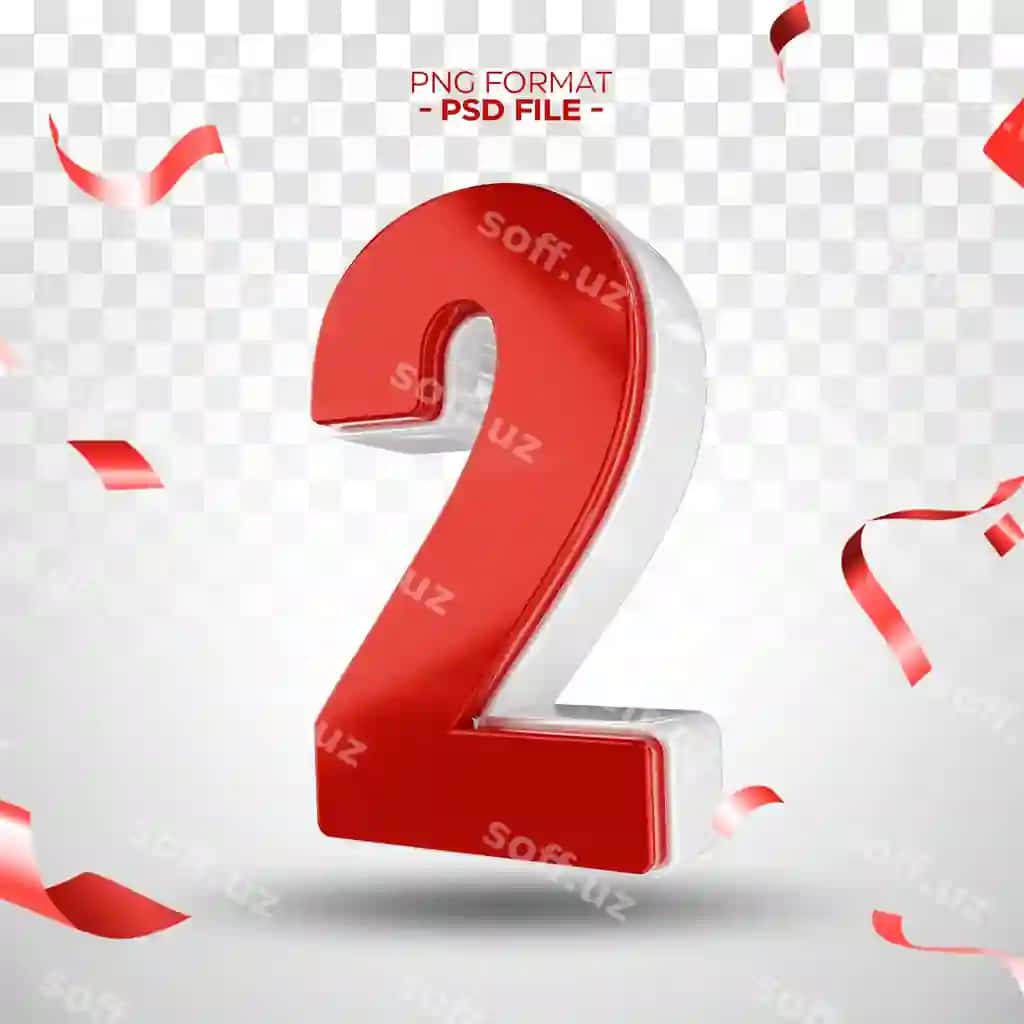 Uch o'lchovli raqam 2 oq qizil bilan | 3d number 2 white with red