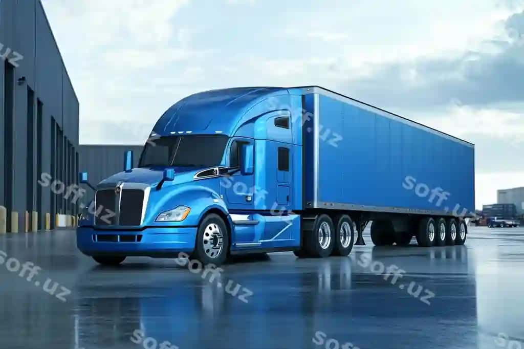 Quvvatli 3D render uzoq yuk mashinasi | Powerful 3d render long delivery truck featuring streamlined cab ai photo