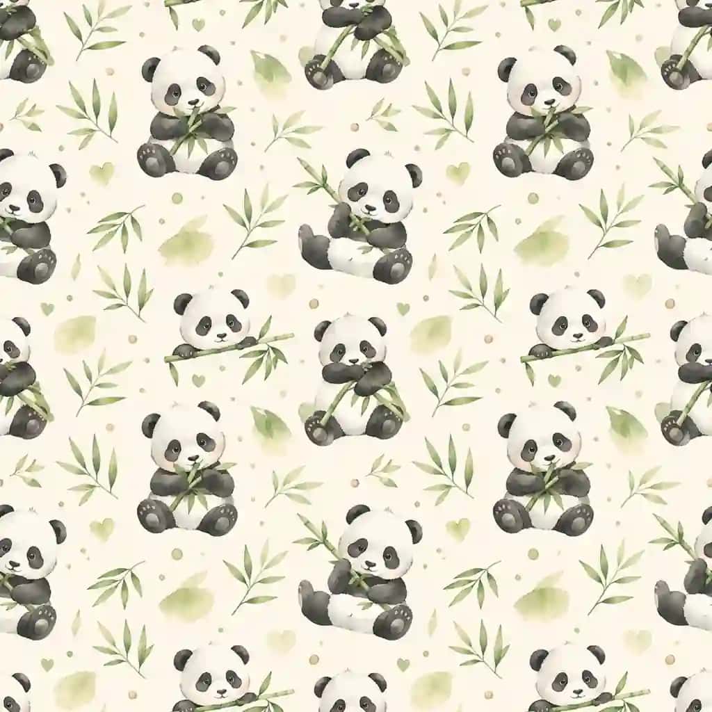 Akvarel uslubidagi yoqimtoy panda va bambukli seamless pattern (2D Vektor)