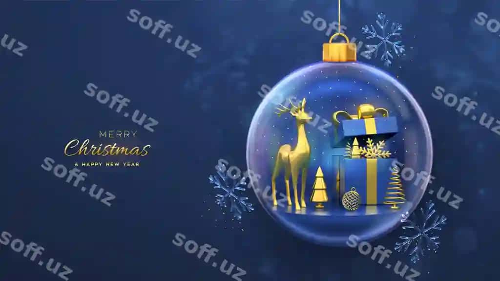 Yuldu tabrik kartasi o'lmaz gavchar sovg'a qutichi o'lmaz qor bobosi parqin | Christmas greeting card gold deer gift box golden showflake shining
