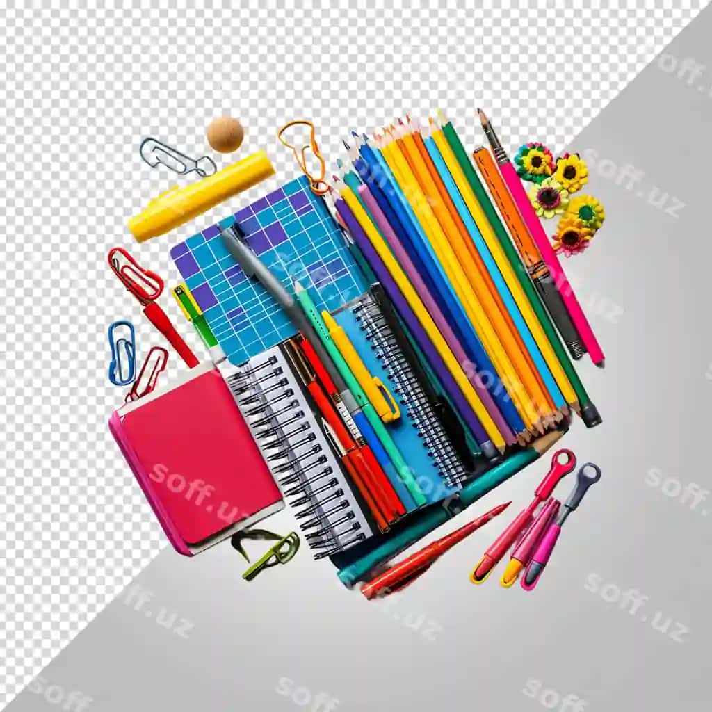 Rang-barangli qalam va qurshaglar to'plami oq fonda. | Pile colorful pencils pens are white background