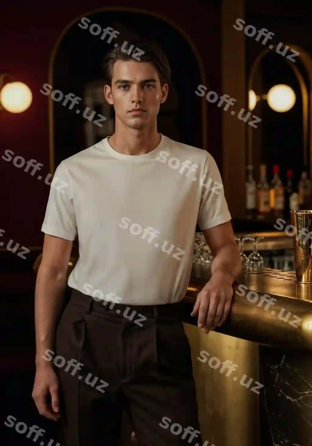 Oq ko'ylak kiygan erkakning maketi | Man wearing white shirt mockup