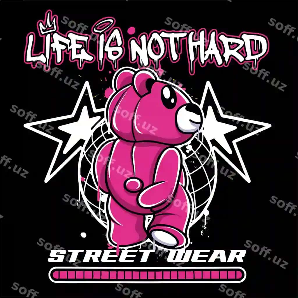 Graffiti mishka ko'cha kiyimi illustratsiyasi slogani bilan Hayot bu | Graffiti teddy bear street wear illustration with slogan life is