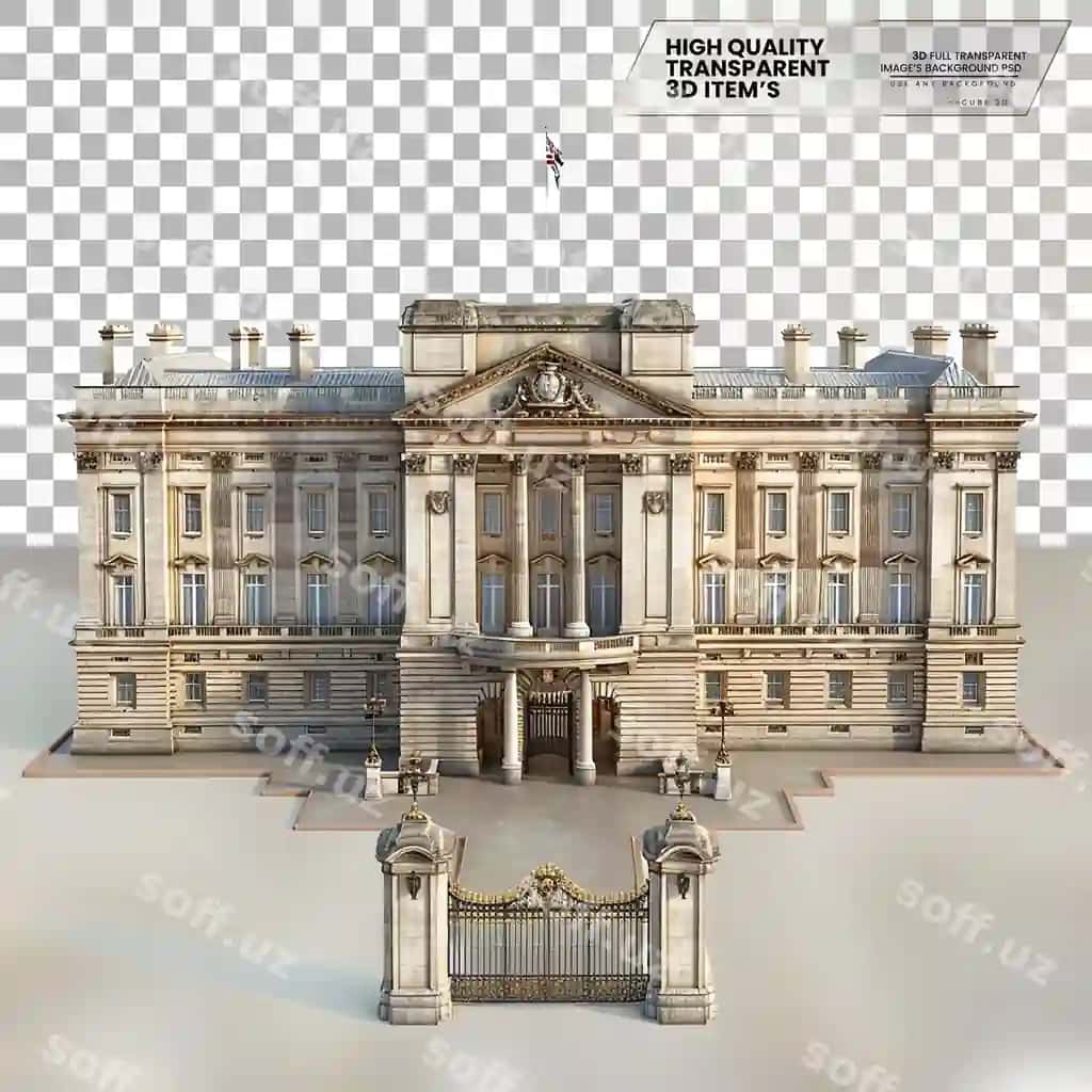 Bukingham palatasi 3D model rasmiy yashash joyi britaniya shohri shaffof | Buckingham palace 3d model official residence british monarch transparent