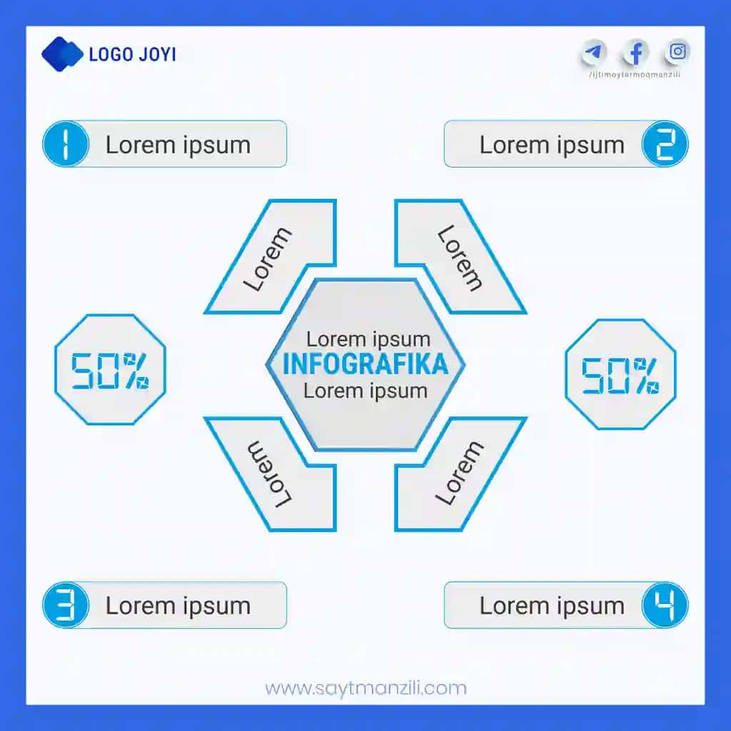 Minimalistik biznes infografika - 4 bo‘limli zamonaviy infografika