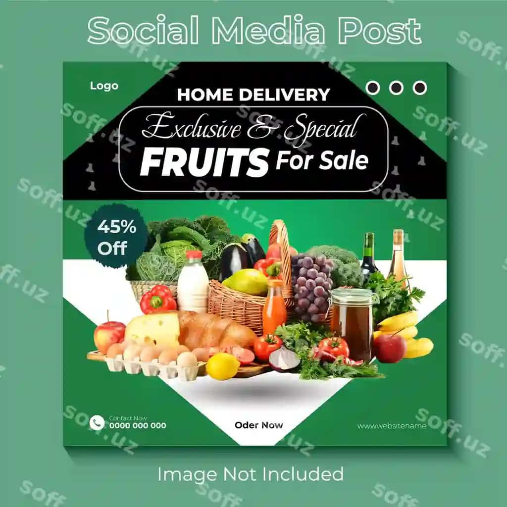 Mevalar ijtimoiy media post dizayn baner shabloni | Fruits social media post design banner template