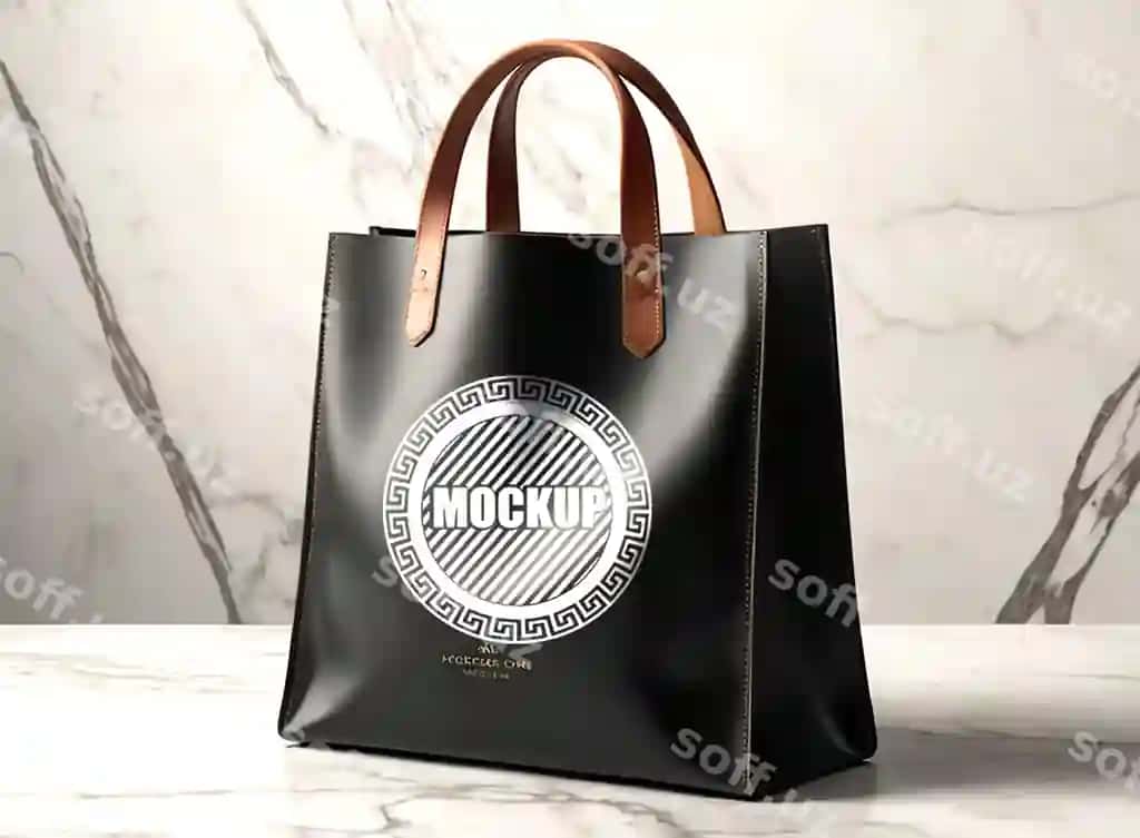 Qora choyon hasharot tote sumka mockup PSD | Black leather luxury tote bag mockup psd